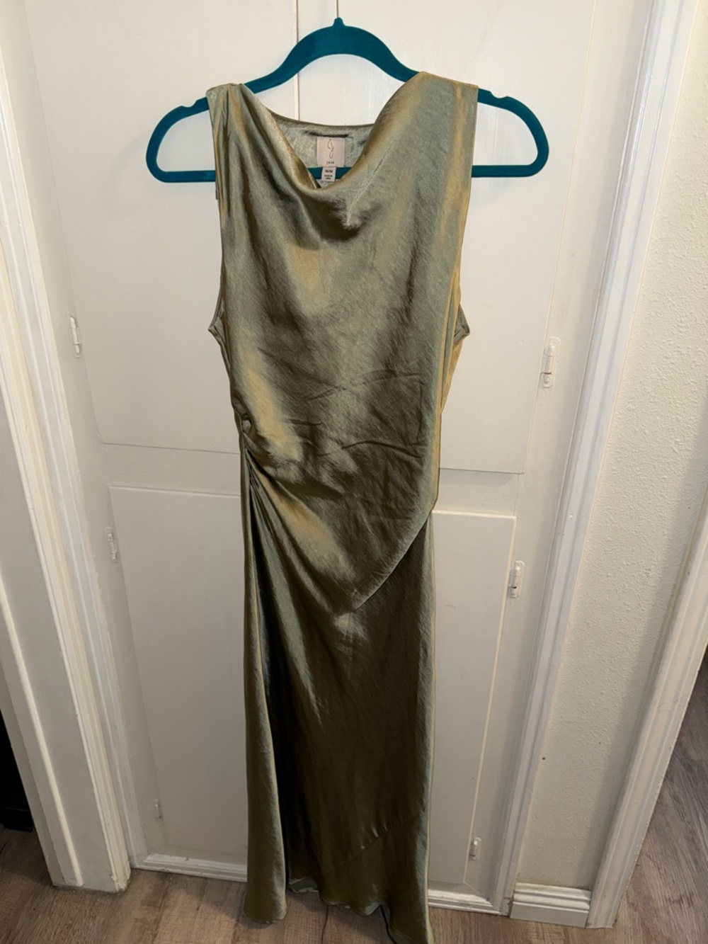 Joie Olive Green Satin Draped Maxi Dress